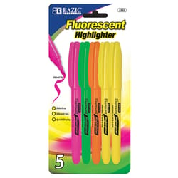 Bazic Products Neon Color Assorted Chisel Tip Highlighter 5 pk