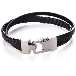 Mad Man Mens Carabiner Lock Black/Silver Bracelet Leather/Stainless Steel