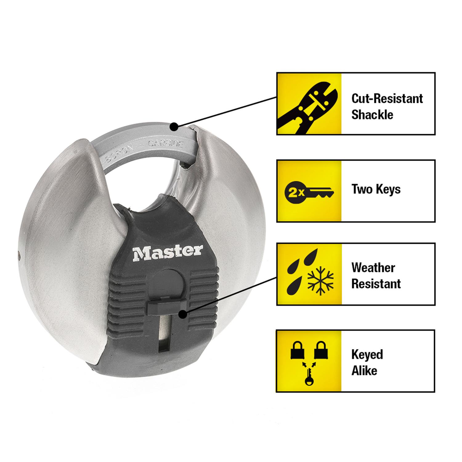Lucchetto A Disco Master Lock Magnum M40XKADCCSEN - 5,1 Cm Con Arco In Acciaio Temprato 1,9 Cm - Impermeabile - Confezione Da 6 Con Chiave Uguale