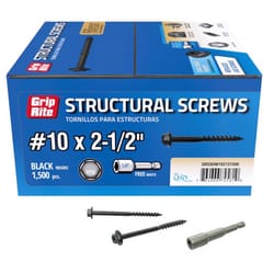 Grip-Rite No. 10 wire X 2-1/2 in. L Star Hex Washer Head Structural Screws 1500 pk