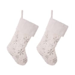 Glitzhome White Plush with Snowflake Christmas Christmas Stocking 0.39 in.