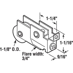 Prime-Line 1-1/8 in. D X 1.25 in. L Mill Steel Mirror Door Roller Assembly 1 pk