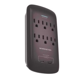 Monster Just Power it Up 0 ft. L 6 outlets Wall Tap Surge Protector w/USB Black 1200 J