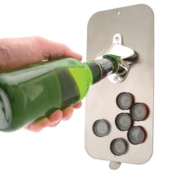 Magnet Source Pop N Catch Brushed Nickel Silver Stainless Steel Manual Magnetic Bottle Opener