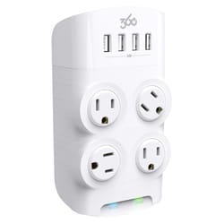 360 Electrical Revolve 4 outlets Wall Tap Surge Protector White 1080 J
