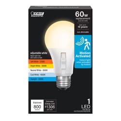 Feit A19 E26 (Medium) LED Motion Activated Bulb Adjustable White 60 Watt Equivalence 1 pk