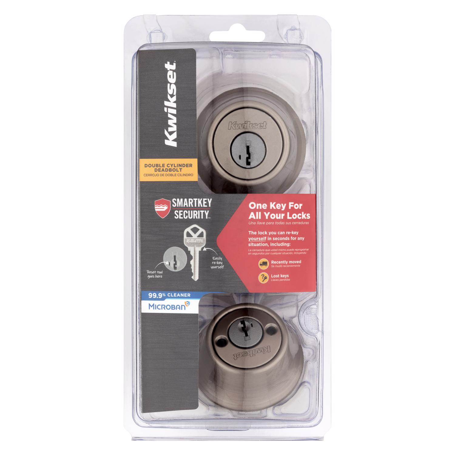 Kwikset SmartKey Security Satin Nickel Metal Double Cylinder Deadbolt ...
