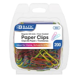 Bazic Products Vinyl-Coated Regular Assorted Color Paper Clips 200 pk