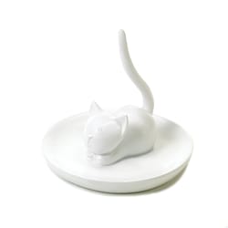 Accent Plus 3 in. H X 3.5 in. L White Cat Poly Resin Jewelry Holder