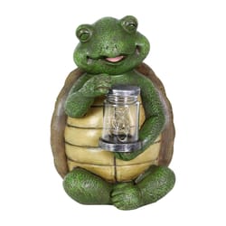 Exhart WindyWings Multicolored Resin 9.5 in. H X 6.5 in. L X 7 in. W Turtle with LED Firefly Jar Sta