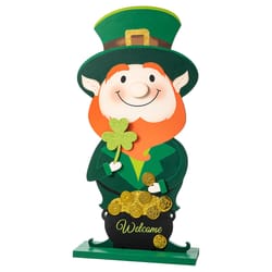 Glitzhome St.Patricks Leprechaun Pot of Gold Porch Decor Wood 1 each