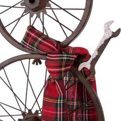 Glitzhome Multicolored Bike Wheel Snowman with Plaid Scarf Porch Sign 33.98 in.