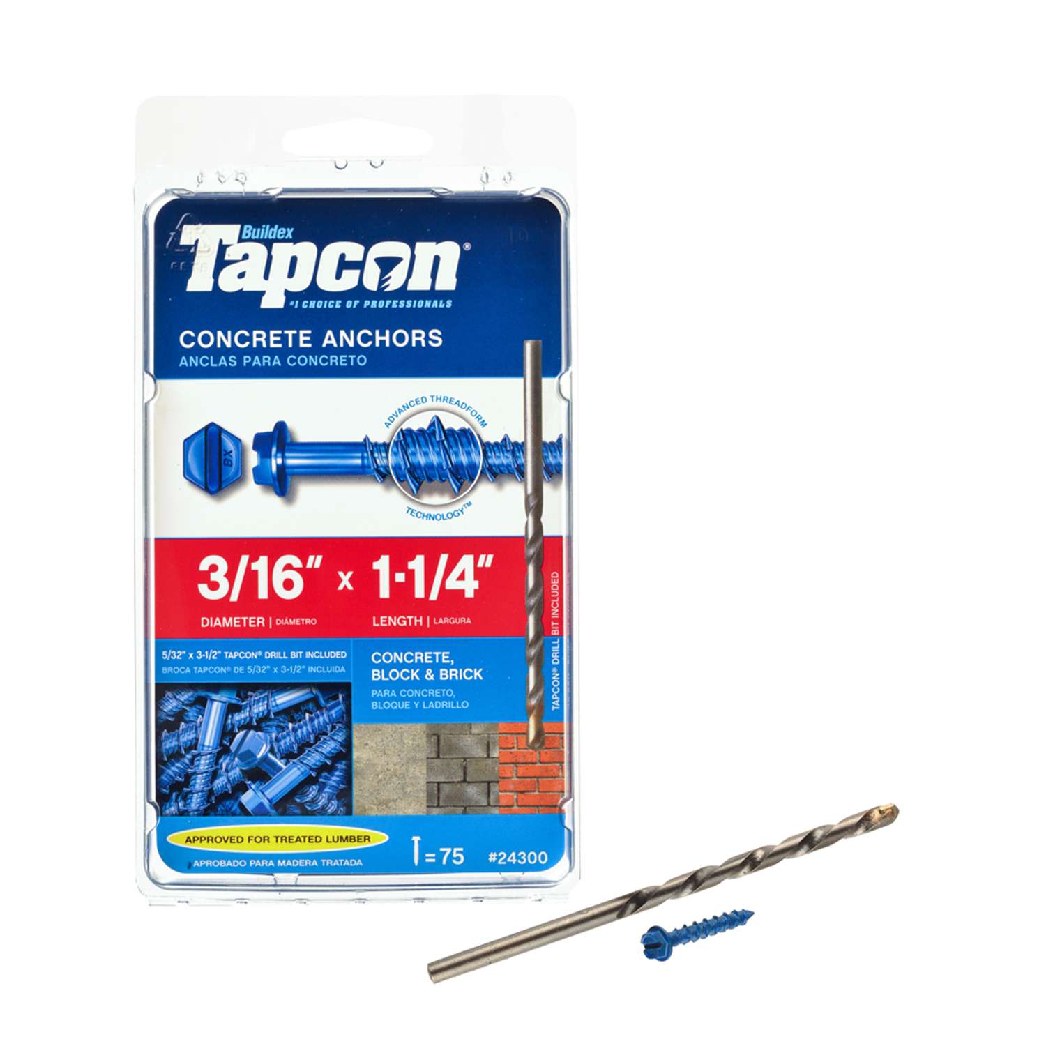 Tapcon 3/16 in. Dia. x 11/4 in. L Steel Hex Head Concrete Screw Anchor