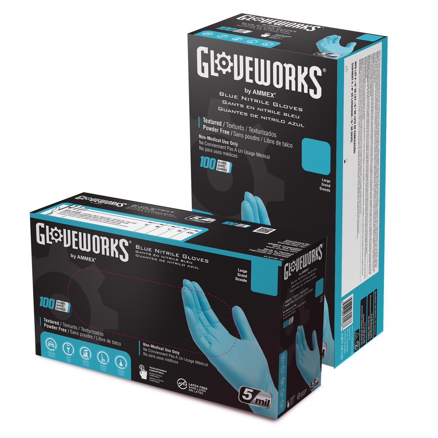 Gloveworks Nitrile Disposable Gloves X-Large Blue Powder Free 100 Pk ...