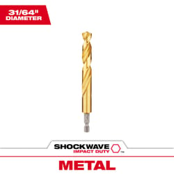 Milwaukee Shockwave 31/64 in. Titanium Red Helix Drill Bit Hex Shank 1 pc