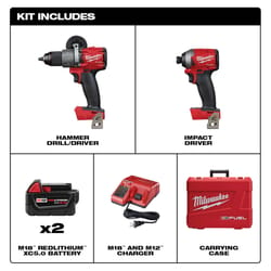 Milwaukee M18 Fuel 18 V Cordless Brushless 2 Tool Hammer Drill and Impact Driver Kit