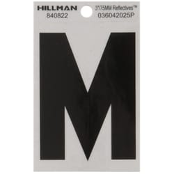 HILLMAN 3 in. Reflective Black Vinyl Self-Adhesive Letter M 1 pc