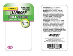 Jandorf 12-10 Ga. Insulated Wire Terminal Butt Splice Yellow 5 pk