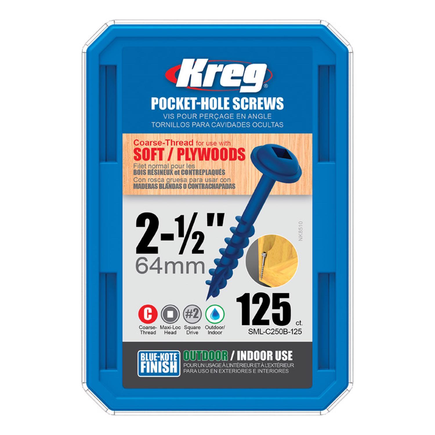 Kreg No. 8 X 2-1/2 in. L Square Blue-Kote Pocket-Hole Screw 125 ct
