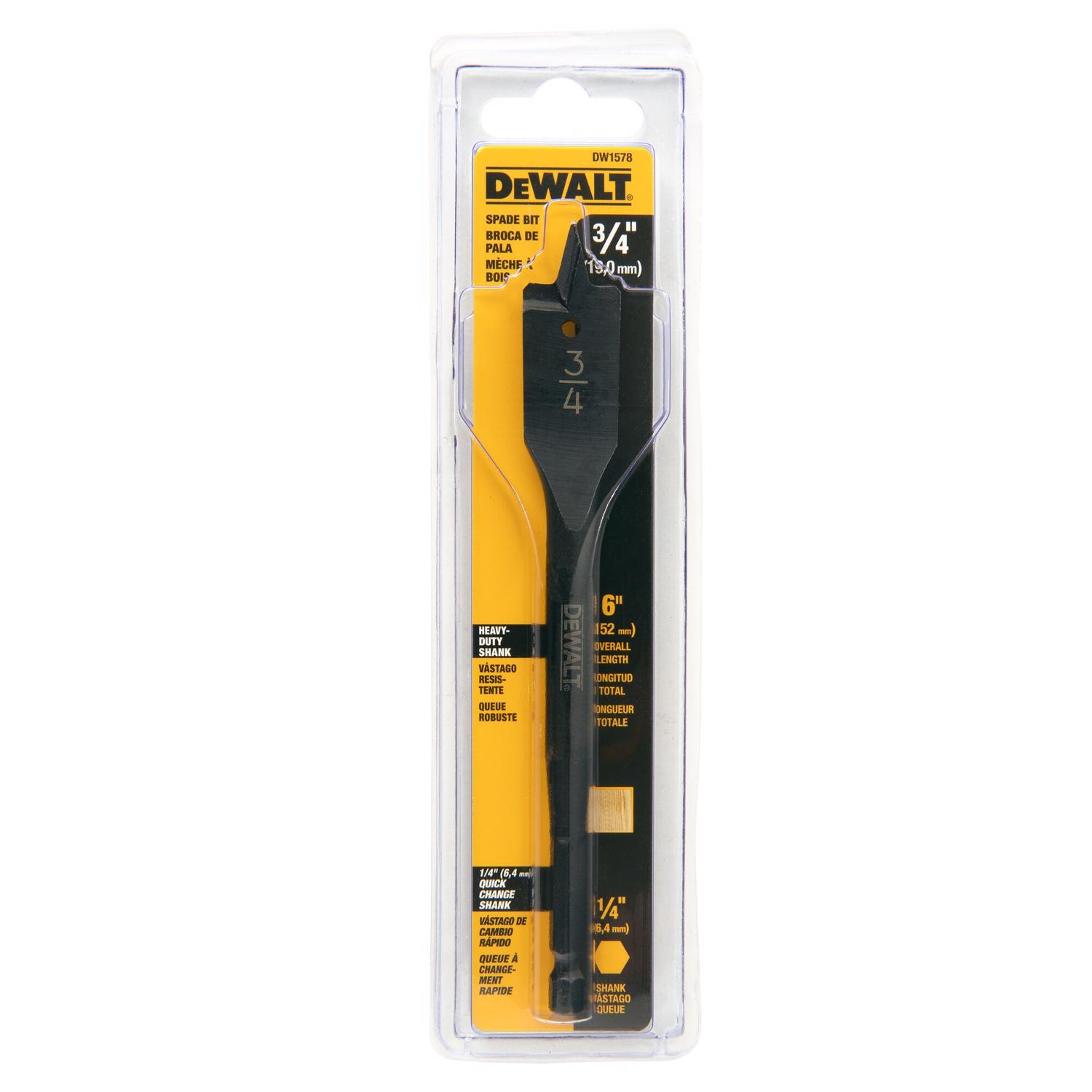 DeWalt 3/4 in. X 6 in. L Carbon Steel Spade Bit Ball Groove Shank 1 pk