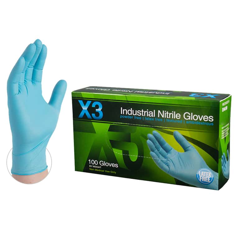 X3 Nitrile Disposable Gloves XXLarge Blue Powder Free 100 pk Ace