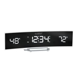 La Crosse Technology 9.84 in. White Mirror Alarm Clock LED Battery Operated