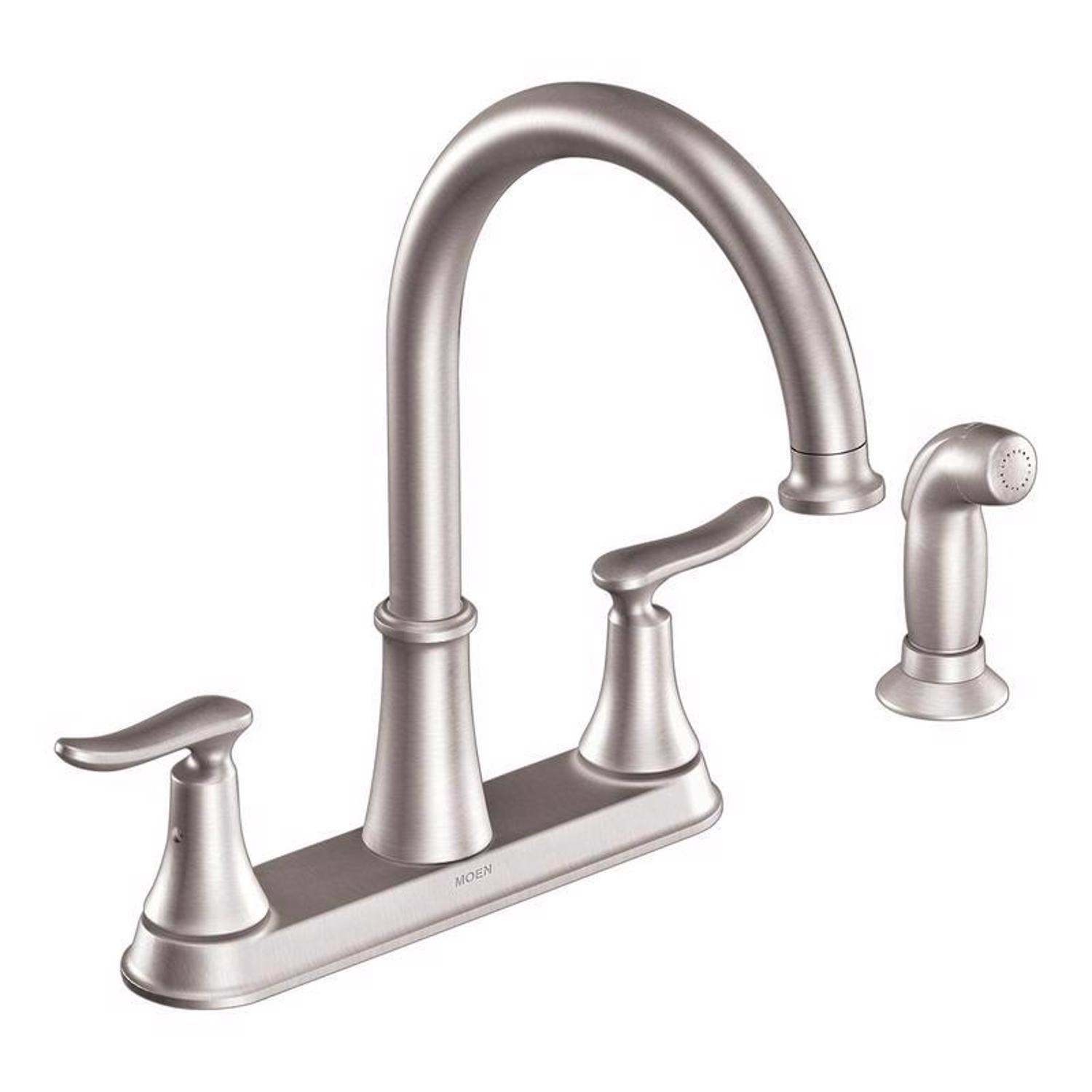 Moen Solidad Two Handle Stainless Steel Kitchen Faucet Side Spray