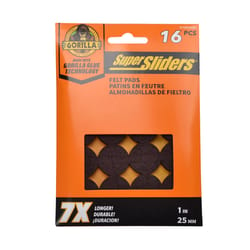 Super Sliders Gorilla Glue Brown 1 in. Adhesive Felt Sliders 16 pk