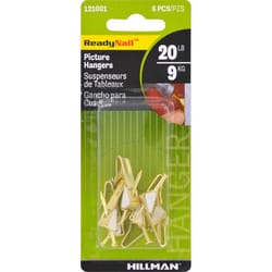 HILLMAN ReadyNail Polished Brass Gold Picture Hanger 20 lb 6 pc