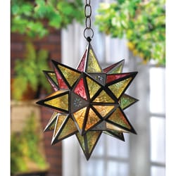 Gallery of Light Jewel Tone Moroccan Star Glass/Metal Black Lantern