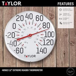 Taylor Round Dial Thermometer Metal White 12 in.