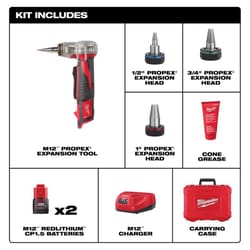 Milwaukee M12 1 in. Expansion PEX Tool Kit Black/Red 8 pc