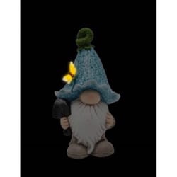 Luxe Light Decor Multicolored Polyresin 10.3 in. H Gnome with Blue Flower Hat and Shovel Statue