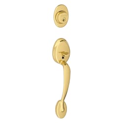 Schlage F Series Plymouth Bright Brass Handleset 1-3/4 in.