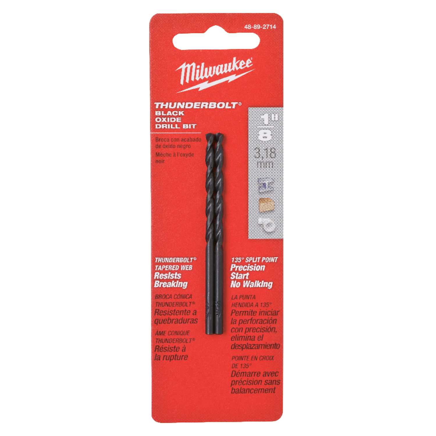 Milwaukee THUNDERBOLT 1/8 in. x 23/4 in. L Black Oxide Drill Bit Set 2