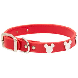 Buckle-Down Disney Red/Silver Mickey Mouse Leather Dog Collar Medium