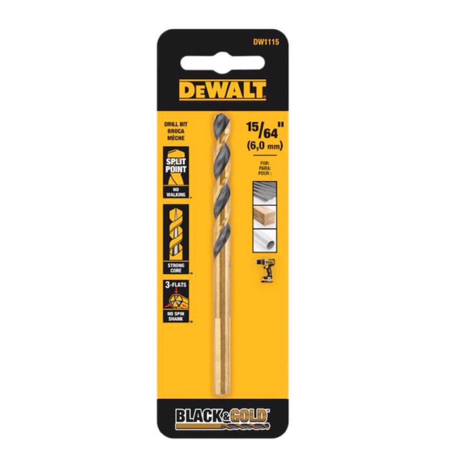 DeWalt Black & Gold 15/64 in. X 3.88 in. L High Speed Steel Drill Bit 1 ...