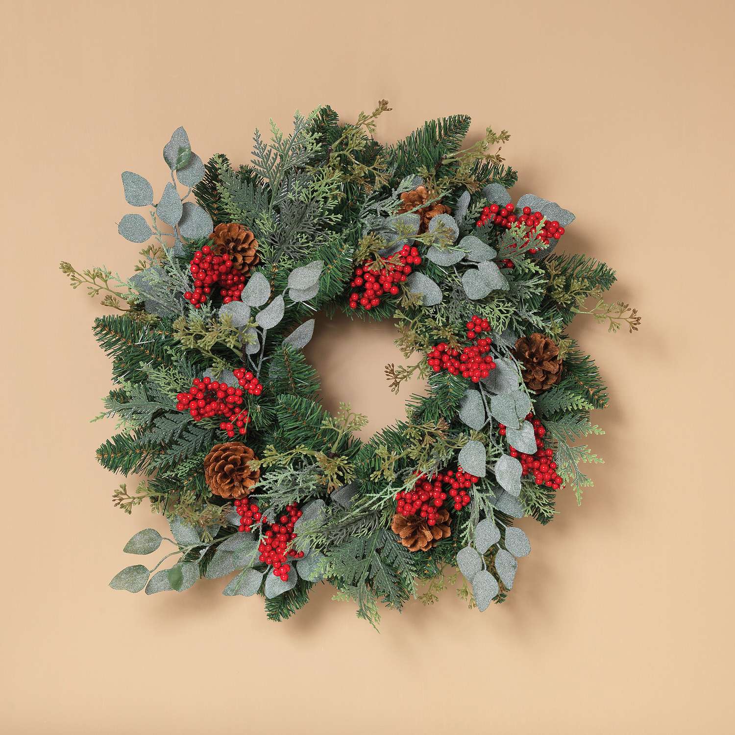 Christmas Wreath, Wagon Wheel Wreath, Pinecone Red Berries