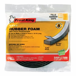 Frost King Black Rubber Foam Weather Seal For Doors and Windows 10 ft. L X 0.19 in.