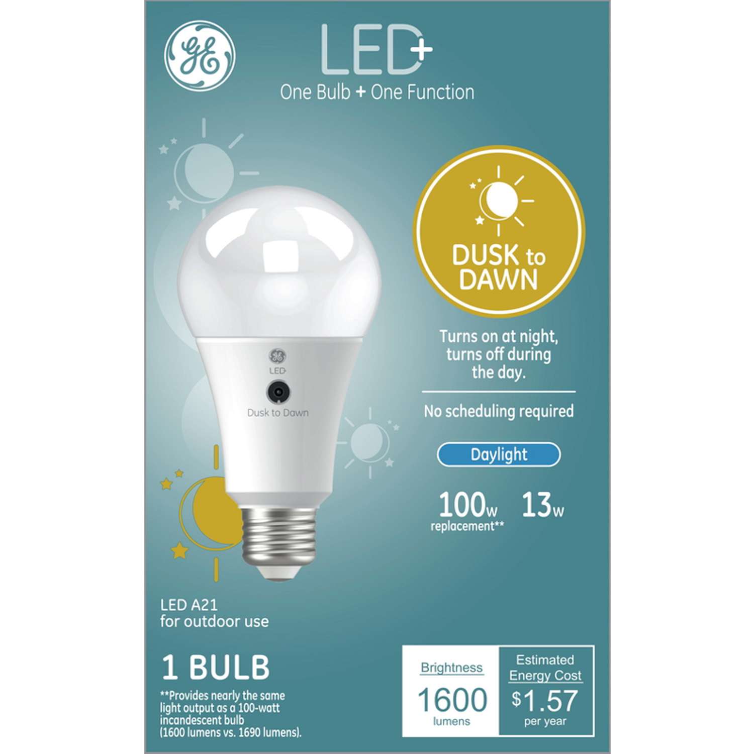 GE LED+ A21 E26 (Medium) LED Dusk to Dawn Bulb Daylight 100 Watt ...