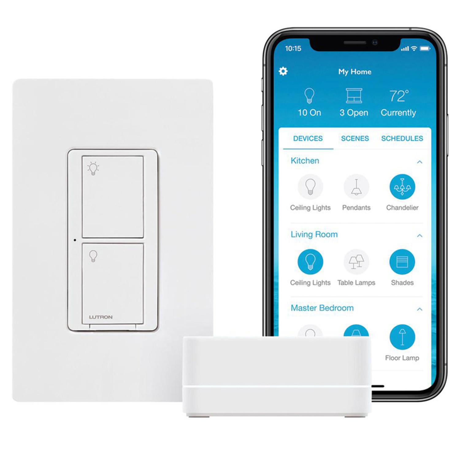 Photos - Socket Lutron Caseta 5 amps Single Pole 3-Way Smart-Enabled Dimmer Switch White 1 pk P-BDG-PKG1WS 