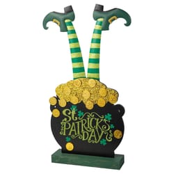 Glitzhome St.Patricks Leprechaun Pot of Gold Porch Decor Wood 1 each