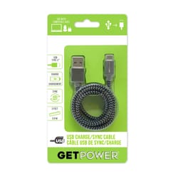 GetPower USB to Type C Charge and Sync Cable 3 ft. Black