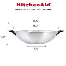 KitchenAid Polished Stainless Steel Wok 15 in. Silver