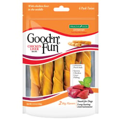 Good 'n' Fun All Size Dogs Adult Rawhide Twists Chicken Liver and Pork 6 pk