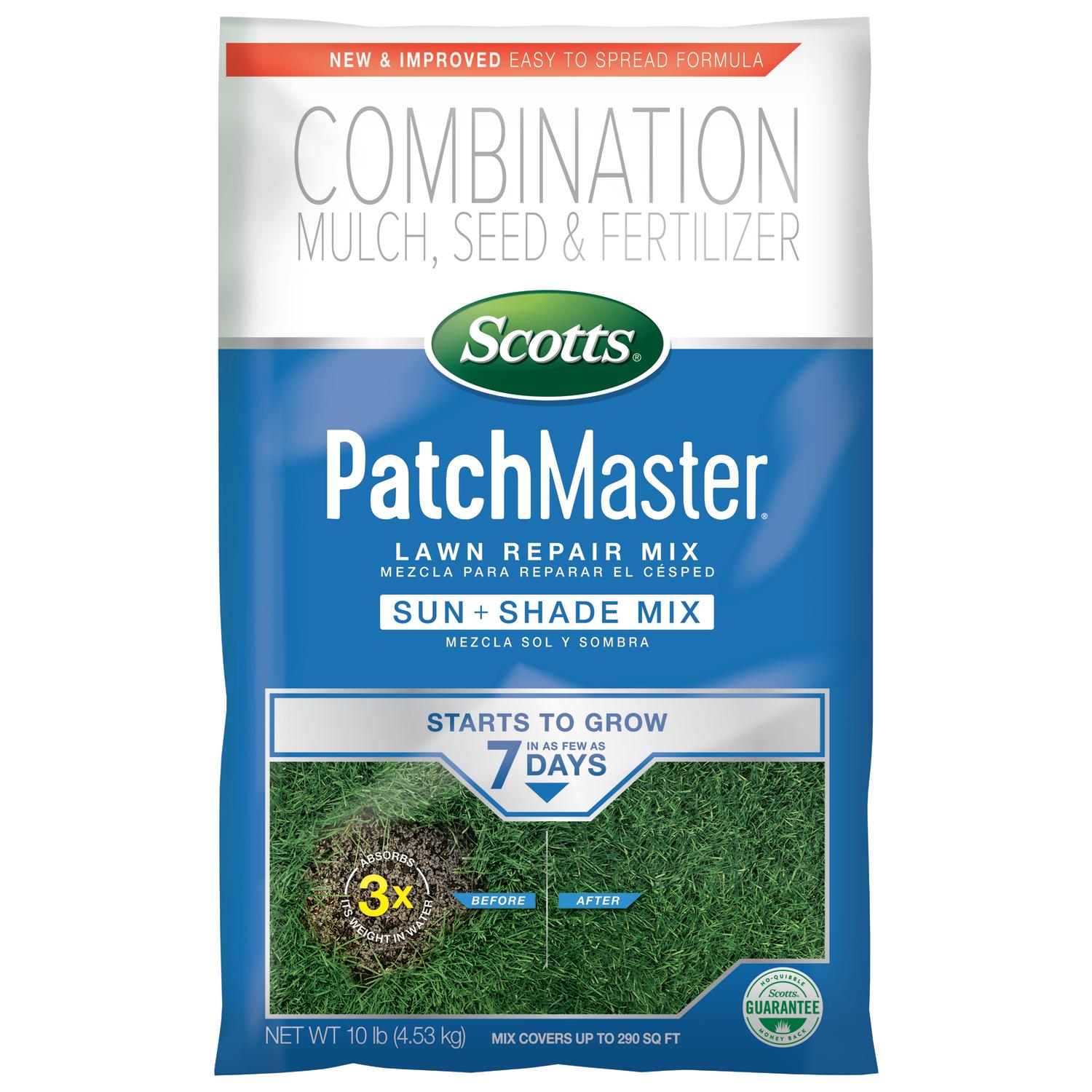 Scotts PatchMaster Lawn Repair Mix Sun and Shade Mix - 10 lb, All-In-One Bare Spot Repair, Feeds For Up To 6 Weeks, Fast Growth and Thick Results, Covers Up To 290 sq. ft. (B077T7GNDW)