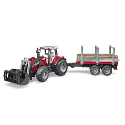 Bruder Masey Ferguson 7480 with Frontloader and Log Trailer Red