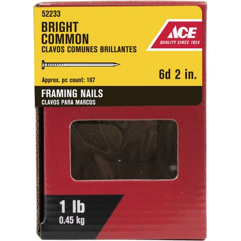 Ace 6D 2 in. Common Bright Steel Nail Round Head 1 lb Ace 6D 2 in. Common Bright Steel Nail Round Head 1 lb