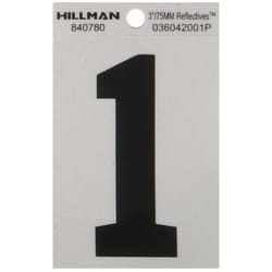 HILLMAN 3 in. Reflective Black Vinyl Self-Adhesive Number 1 1 pc