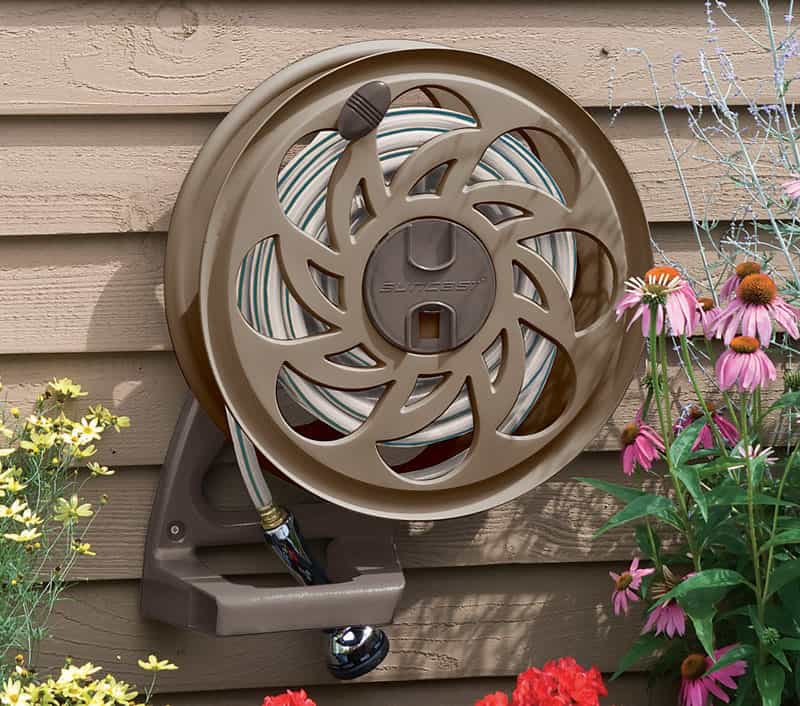 Suncast Slide Trak Hose Hideaway 125 ft. Wall Mount Hideaway Brown Hose